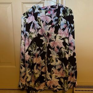 Floral watercolor top with black background.